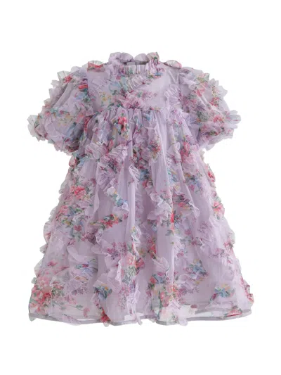 Sweet Cactus Kids' Garden Floral-print Ruffled Dress In Purple