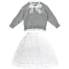 Sweet Cactus Lace-bow Top With Tiered Skirt In Gray