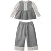 Sweet Cactus Lace-layered Tunic Set In Gray