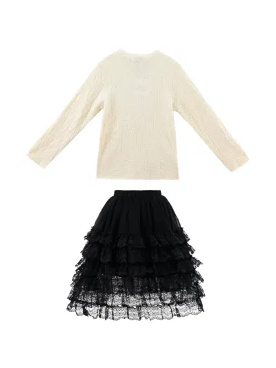 Sweet Cactus Kids' Lace-trim Skirt Set In Black