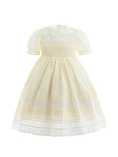 Sweet Cactus Kids' London Lace-trim Pleated Dress In Yellow