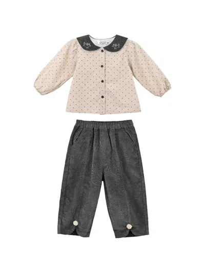 Sweet Cactus Babies' Polka-dot Corduroy Set In Gray