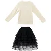 Sweet Cactus Ribbed Sweater With Lace Skirt In White