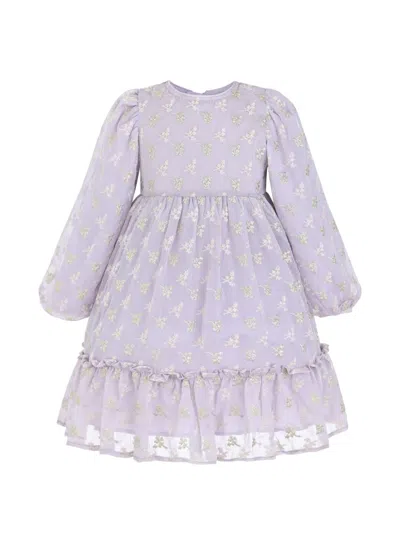 Sweet Cactus Kids' Ruffled Floral-motif Midi Dress In Purple