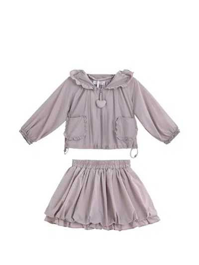 Sweet Cactus Kids' Ruffle-trim Balloon Skirt Set In Gray