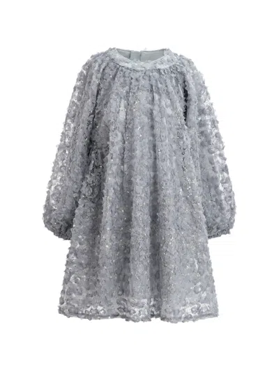 Sweet Cactus Kids' Sequin-embellished Floral-appliqué Dress In Blue
