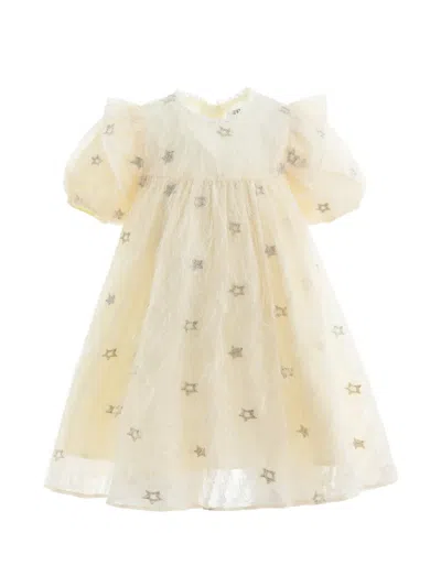 Sweet Cactus Kids' Stella Star-print Tulle Dress In Yellow