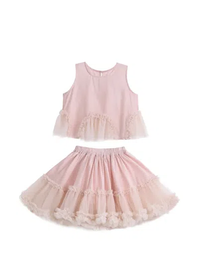 Sweet Cactus Tulle Ruffle Skirt And Top Set In Pink