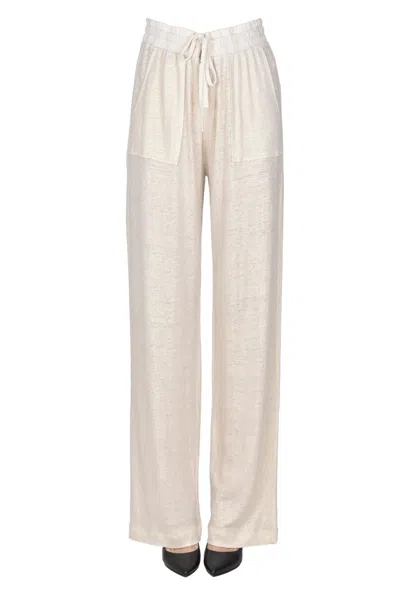 Sweet Cashmere Linen Trousers With Lurex In Beige