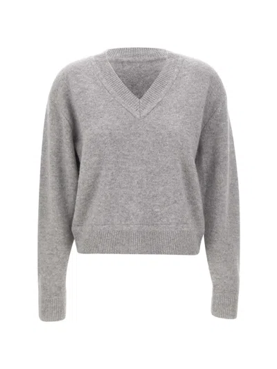 Sweet Cashmere Ribbed-trim V-neck Cashmere Sweater In Gray