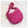 Sweet Cherry Sky Nylon Puffer Solid Color Purse Tote Handbag Slouch Bag In Hot Pink
