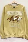 Sweet Claire Western Glory Sweatshirt In Golden Flax In Multi