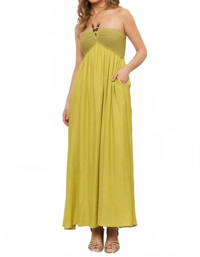 Sweet Generis Crochet Contrast Beaded Halter Neck Maxi Dress In Lime In Green