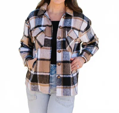 Sweet Generis Crystal Shacket In Brown In Blue
