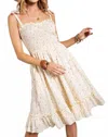 Sweet Generis Flower Print Smocked Dress In Cream In White