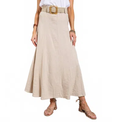 Sweet Generis Linen Maxi Flare Skirt With Trim Belt In Tan In Pink