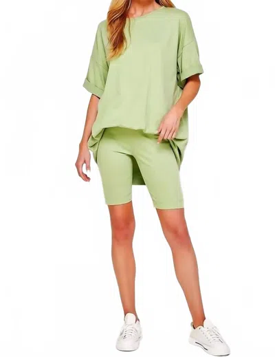 Sweet Generis Oversized Tee And Biker Set In Foam Green