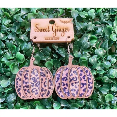 Sweet Ginger Women's Velvet Leopard Pumpkin Wood Earrings In Brown Multi In Purple