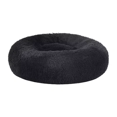 Sweet Home Collection 20in Black Round Calming Faux Fur Donut Pet Bed