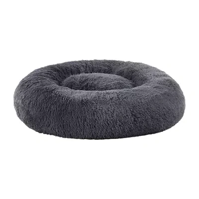 Sweet Home Collection 20in Black Round Calming Faux Fur Donut Pet Bed In Gray