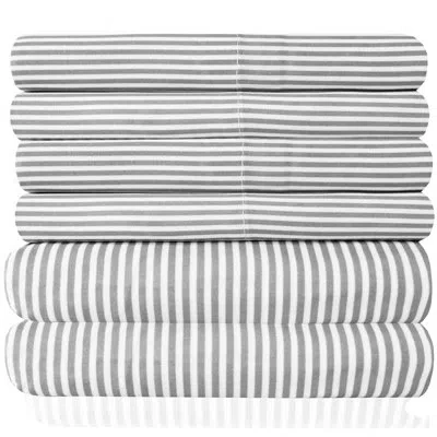 Sweet Home Collection 6 Piece Loft Classic Stripes Printed Sheet Set, Deluxe Ultra Soft, Double Brushed Microfiber In Gray