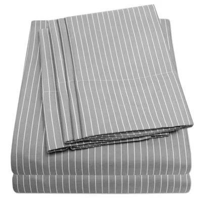 Sweet Home Collection 6 Piece Loft Pin Stripes Printed Sheet Set, Deluxe Ultra Soft, Double Brushed Microfiber In Gray