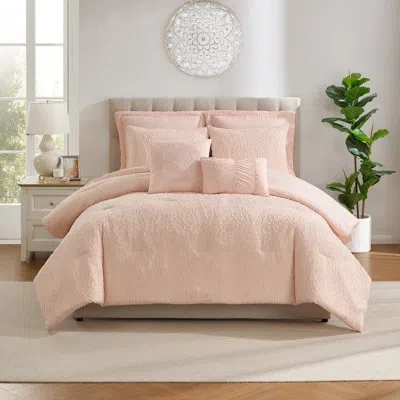 Sweet Home Collection 7 Piece Medallion Clip Jacquard Comforter & Decorative Pillow Set In Pink