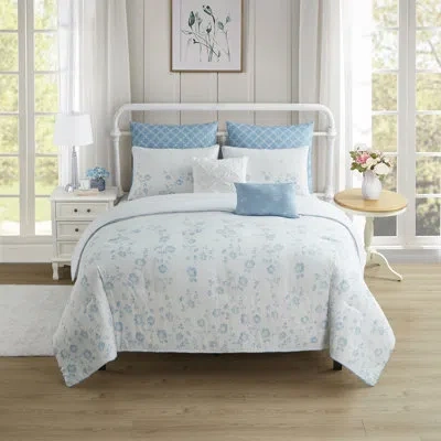 Sweet Home Collection Adeline 7 Piece Comforter Set In White,blue