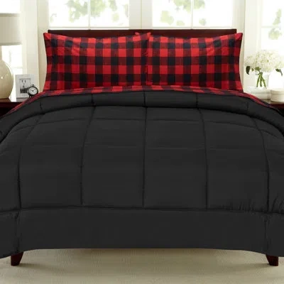 Sweet Home Collection Buffalo Check Black Microfiber Farmhouse / Country Comforter Set