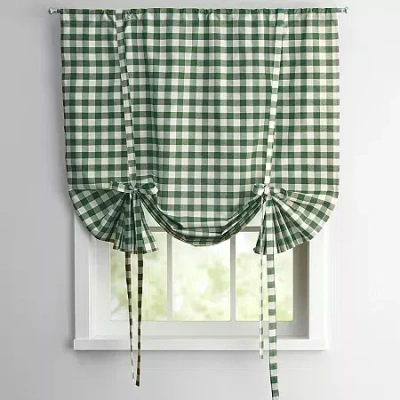 Sweet Home Collection Buffalo Check Plaid Gingham Light-filtering Rod Pocket Single Tie-up Shade In Green