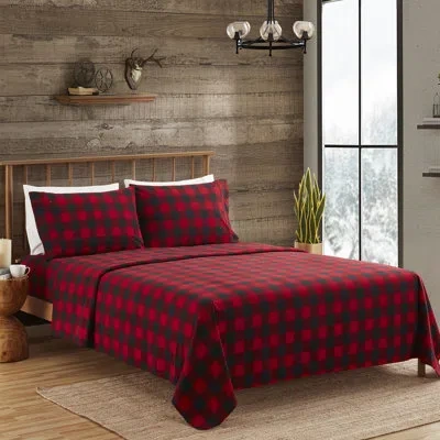 Sweet Home Collection Buffalo Checkered Microfiber Flannel Sheet Set In Black;red