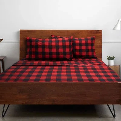 Sweet Home Collection Buffalo Plaid Printed Microfiber Sheet Set In Black