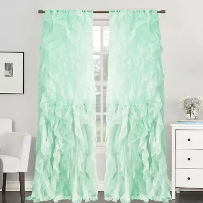 Sweet Home Collection Chic Voile Vertical Ruffled Rod Pocket Sheer Single Curtain Panel In Green