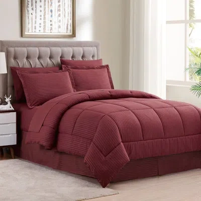 Sweet Home Collection Dobby Stripe Embossed Bed In A Bag Comforter Set In Red