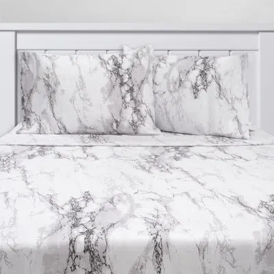 Sweet Home Collection Extra Soft Marble Print Deep Pocket Bedroom Sheets In Gray