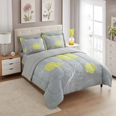 Sweet Home Collection Florence Floral Printed Bed In A Bag Comforter Set In Gray,yellow