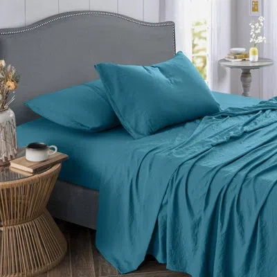 Sweet Home Collection Hanaa Super Soft Crinkled 4 Piece Bed Sheet Set In Teal
