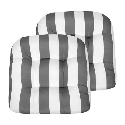 Sweet Home Collection Havana Stripe Patio Cushions Indoor/outdoor Reversible Chair Pads Tufted 19" X 19" In Silver