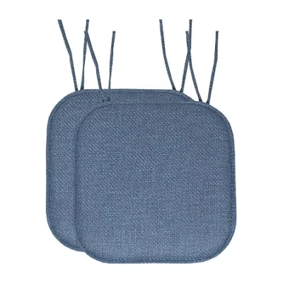 Sweet Home Collection Herringbone Stitch Memory Foam Non-slip 16" X 16" Chair Cushion Pad With Ties In Blue