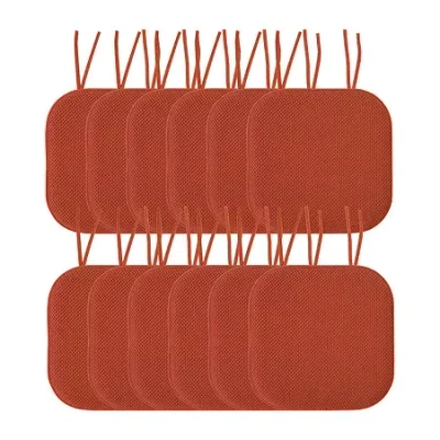 Sweet Home Collection Honeycomb Memory Foam Non-slip 16" X 16" Chair Cushion Pad With Ties In Orange
