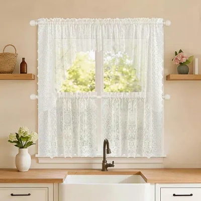 Sweet Home Collection Hopewell 5-pc. Rod Pocket Kitchen Curtains & Drapes Window Set In White