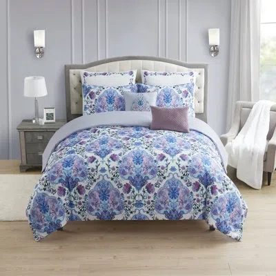 Sweet Home Collection Juliette 7 Piece Comforter Set In Purple,blue