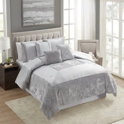 Sweet Home Collection Luna 7 Piece Crushed Velvet Elegant Bedding Set By  In Gray
