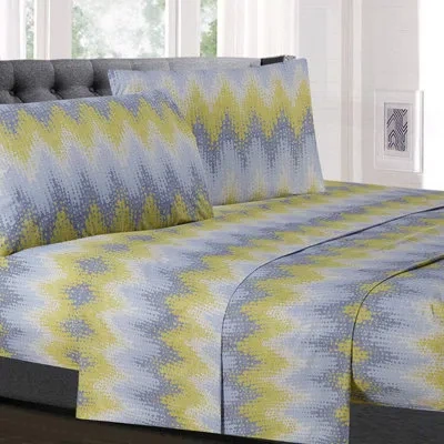 Sweet Home Collection Malibu Chevron Microfiber Sheet Set In Gray;yellow