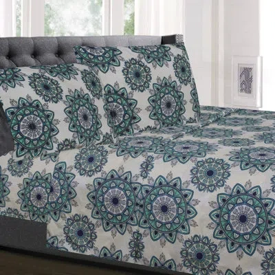 Sweet Home Collection Mandala Ashley Printed Microfiber Sheet Set In White;green;gray