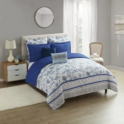 Sweet Home Collection Margolis 7 Piece Comforter Set In White,blue
