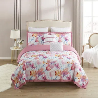 Sweet Home Collection Melrose 7 Piece Comforter Set In Pink,blue