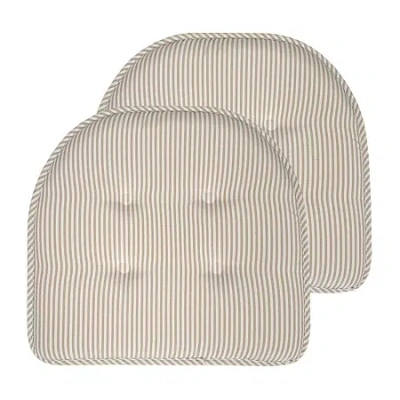 Sweet Home Collection Pinstripe U Shaped Memory Foam 17" X 16" Chair Cushions In Neutral