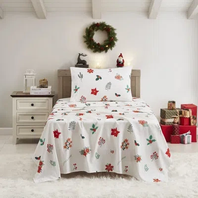 Sweet Home Collection Printed Holiday Sheet Sets, Easy Care, Soft & Wrinkle-resistant Holiday Bedding - Poinsettia