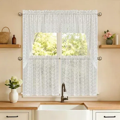 Sweet Home Collection Priscilla 5-pc. Rod Pocket Kitchen Curtains & Drapes Window Set In White